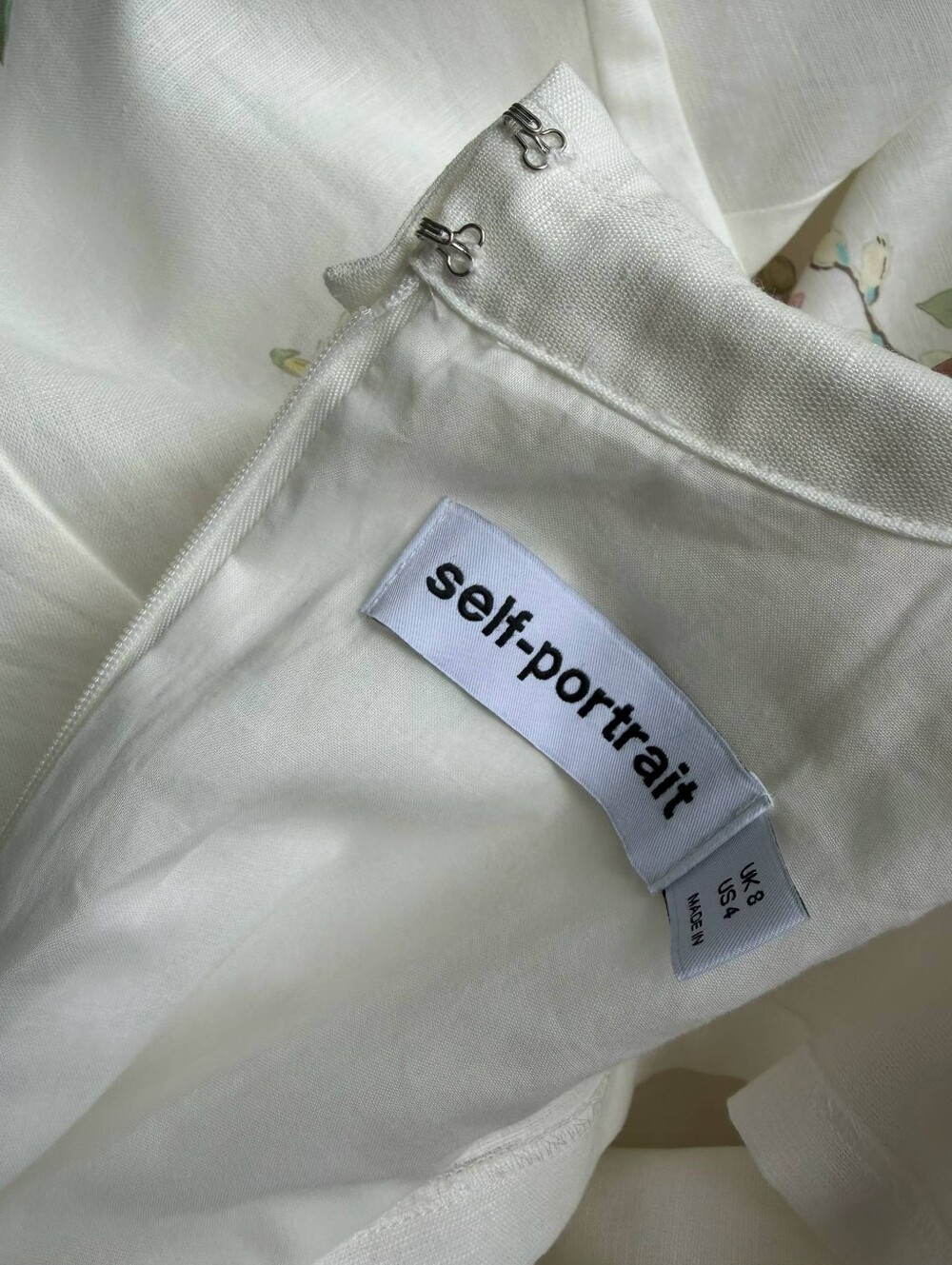 Self Portrait White Floral Linen Blend Midi Dress - Picture 11 of 11